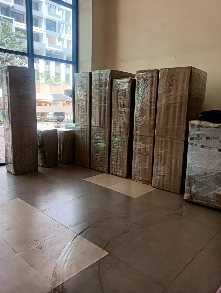 Packed cabinets inside a building lobby