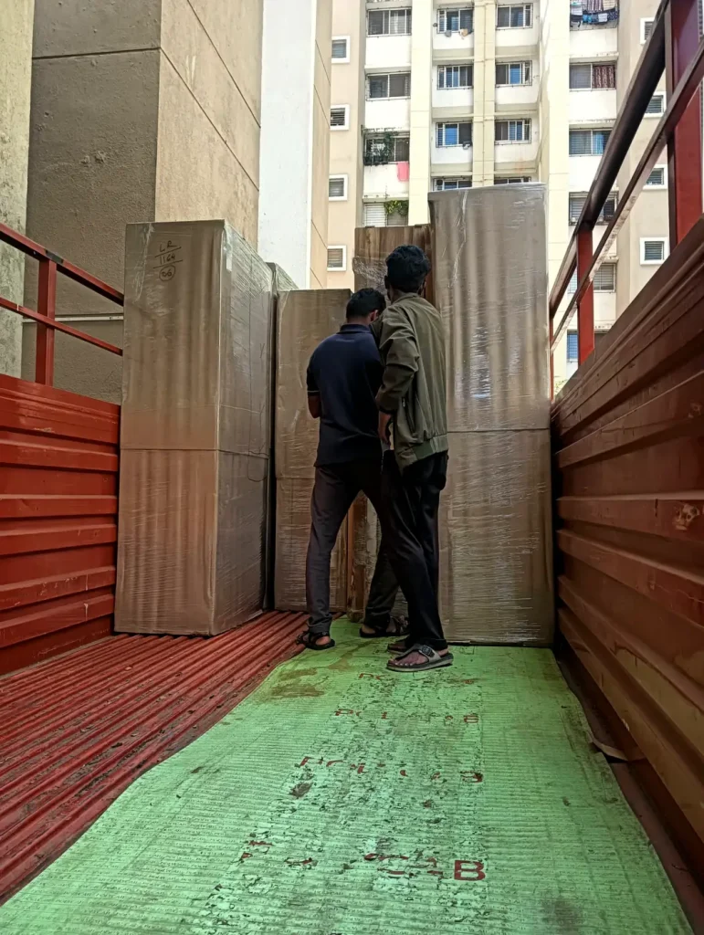 Loading packed cabinets into a truck