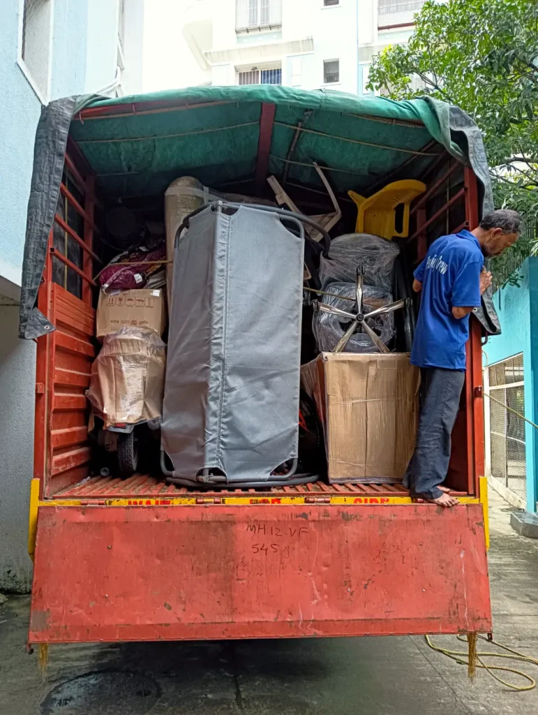 Household goods loaded in a covered truck