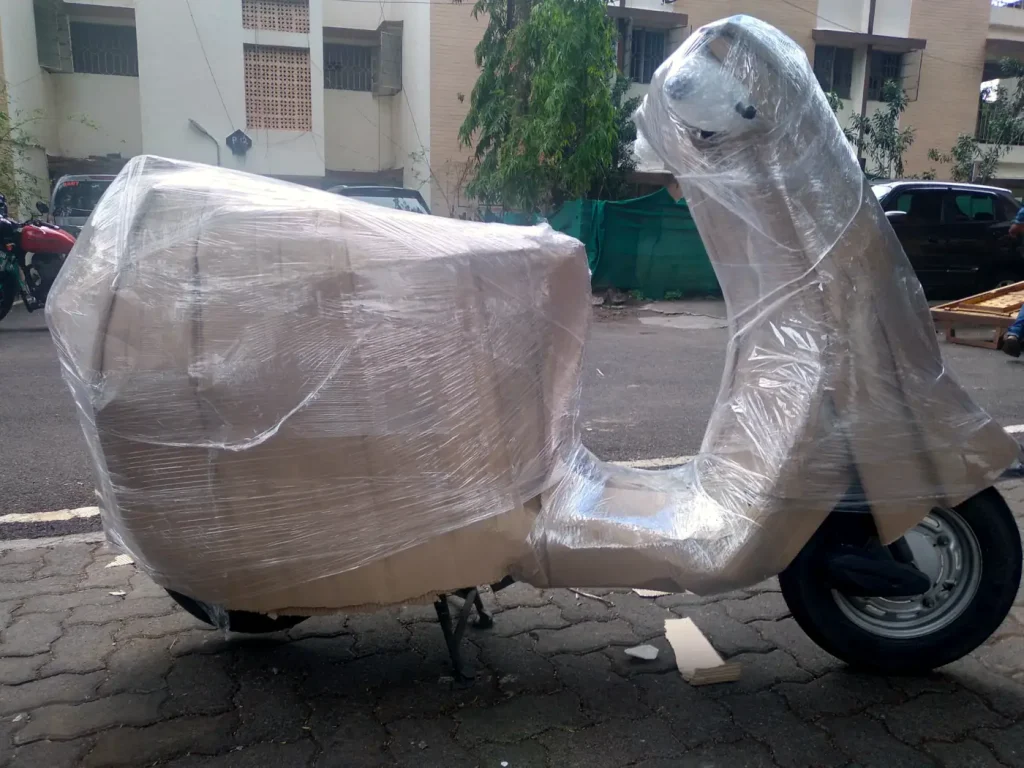 Scooter wrapped in protective packing